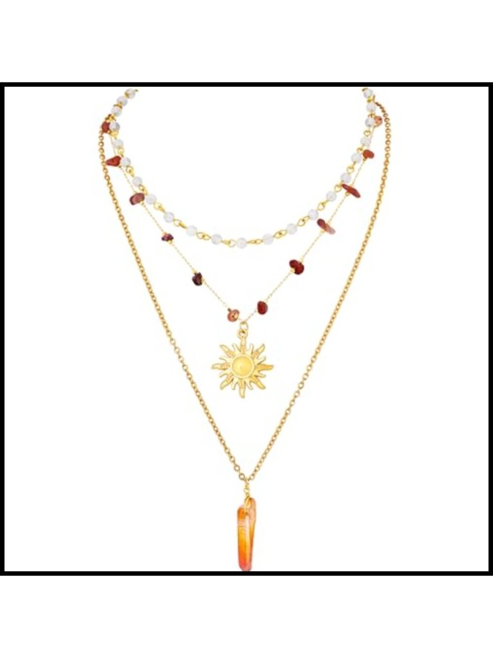 Sacina Layered Crystal Sun Necklace Boho Hippie Women's Jewelry Gift